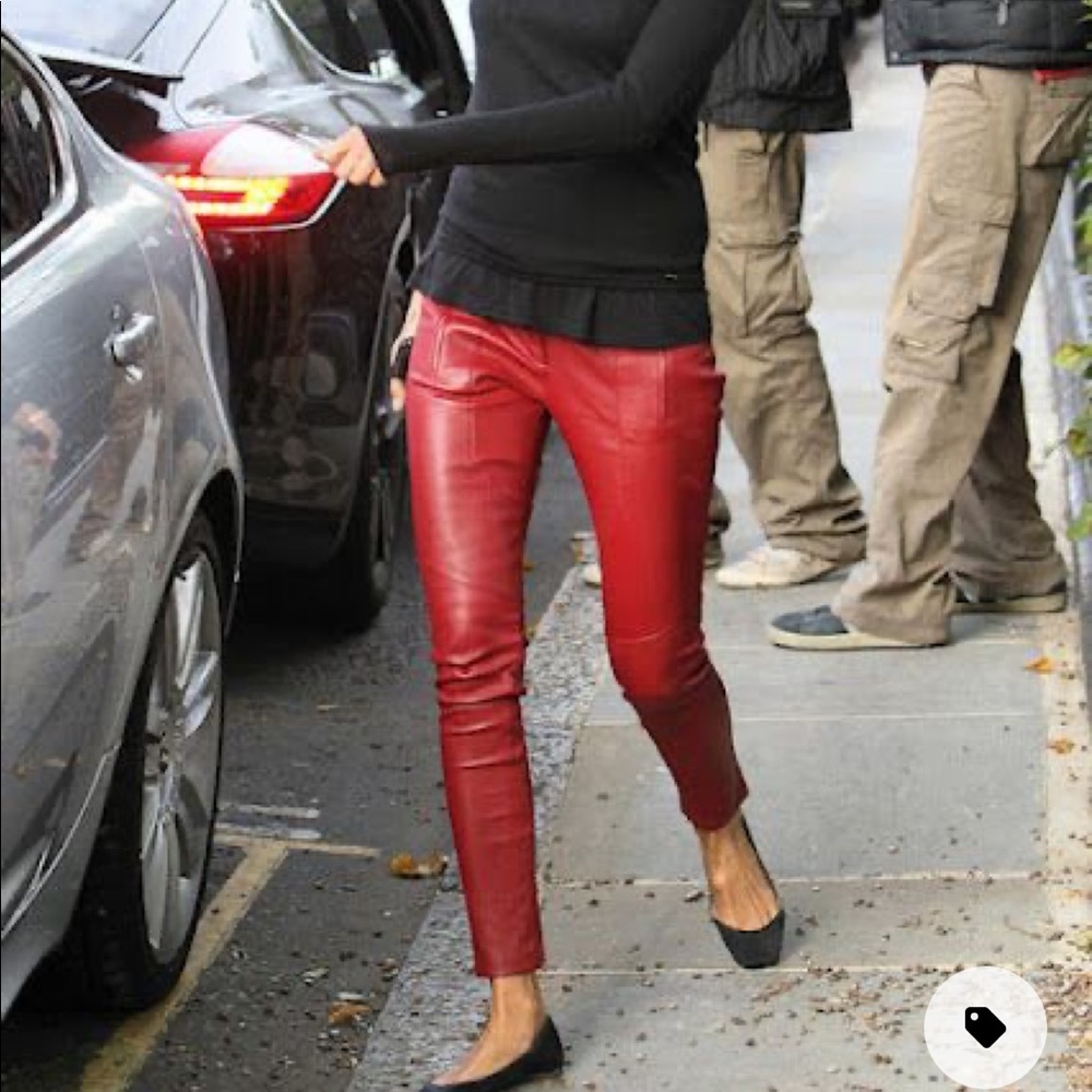 - R+A red leather high waist pants 29